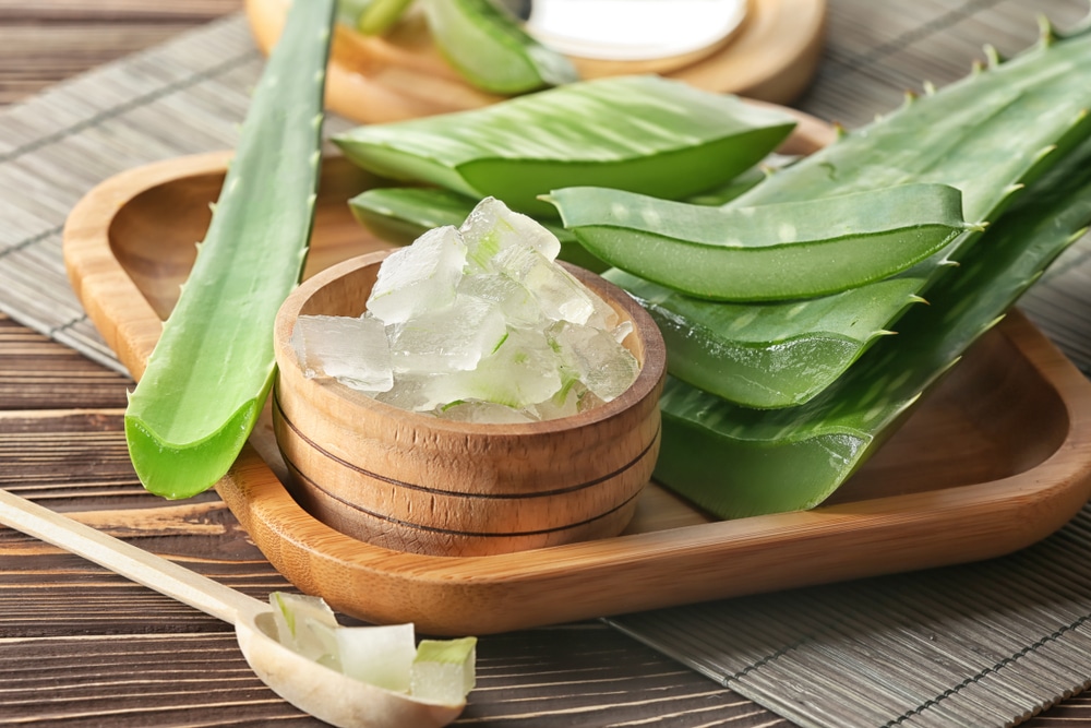 Bowl,With,Aloe,Vera,On,Wooden,Tray