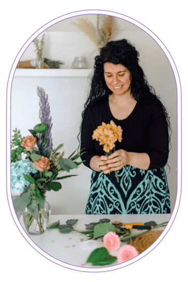 Kimberly the lavender house flower shop woman working on flowers. Flower Delivery in Edmonton